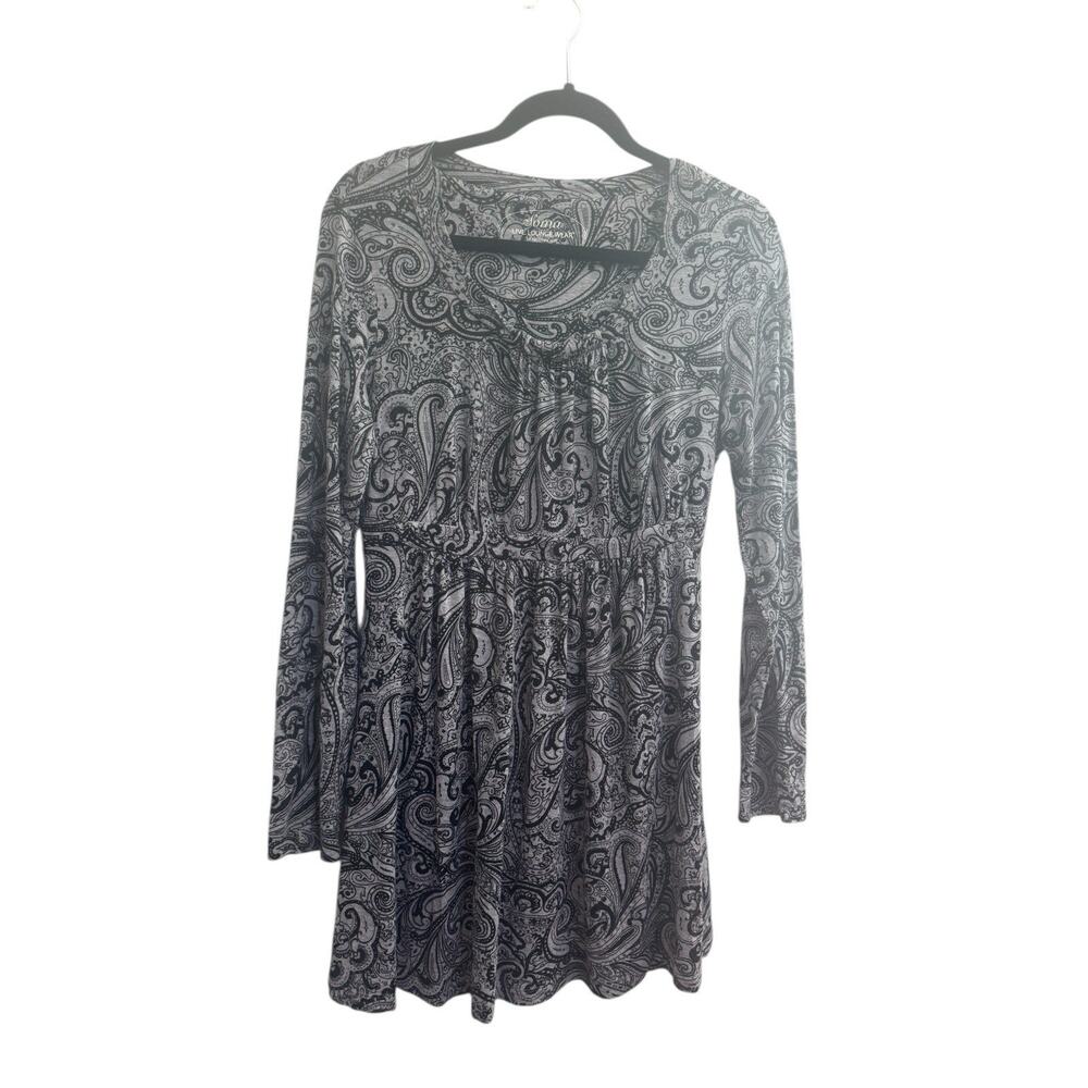 Soma Women’s Small black gray paisley lounge mini dress Pleated Soft #5856